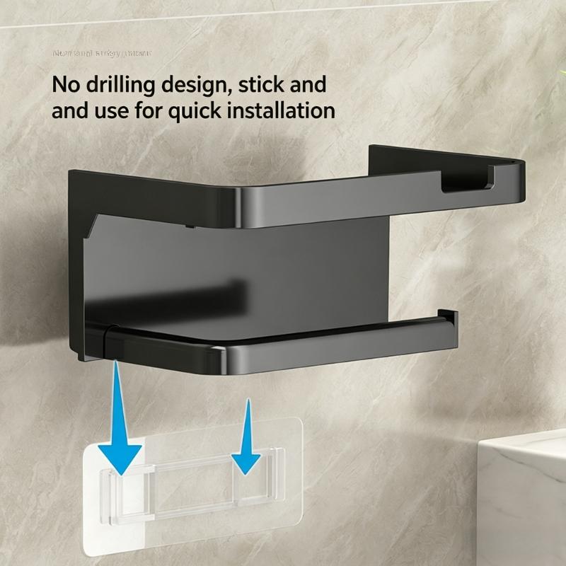 Contemporary Bathroom Shelf with Integrated Phone Tray and Paper Roll Holder Plastic Design Suitable for Washroom