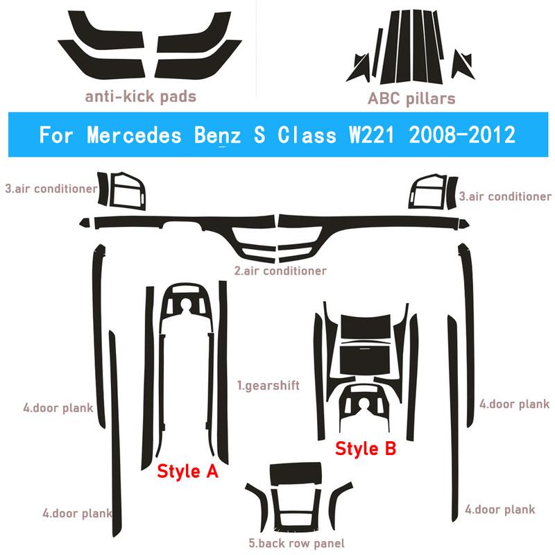 Car-Styling Carbon Fiber Car Interior Center Console Color Change Molding Sticker Decals For Mercedes Benz S Class W221 2008-12