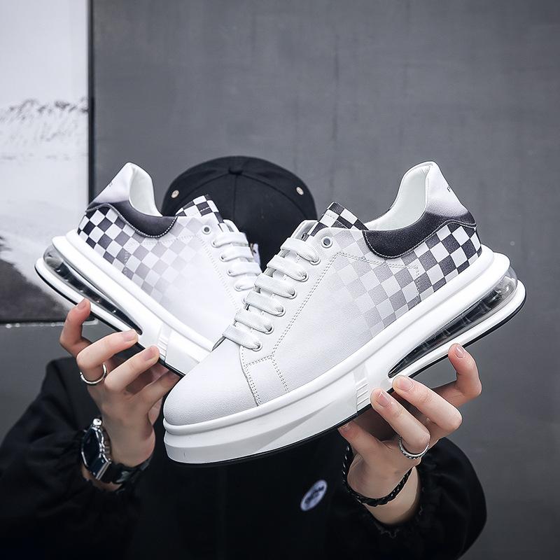 New low-top boys board shoes 3D printing plaid men's shoes black and white air cushion shoes trendy sports and leisure shoes spot