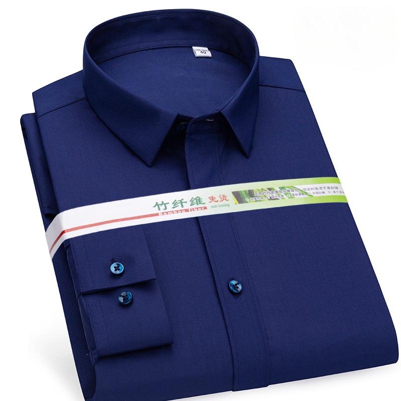 8XL Bamboo Fiber Blue Work White Shirt for Man Long Sleeve Office Business Anti-wrinkle Non-iron Men Shirts Long Sleeve Casual