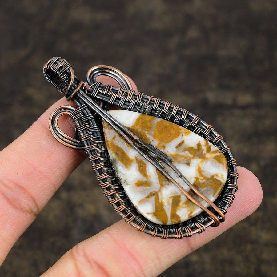 Silverleaf Jasper Handmade Copper Wire Wrap Jewelry Pendant 2.84" H2f96