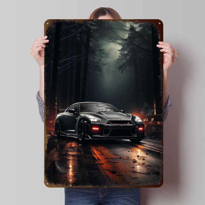 Sports Car GTR R Printed Poster Customized Wall Art Retro Vintage Metal Tin Signs for Home Decoration Bedroom Decorations Room
