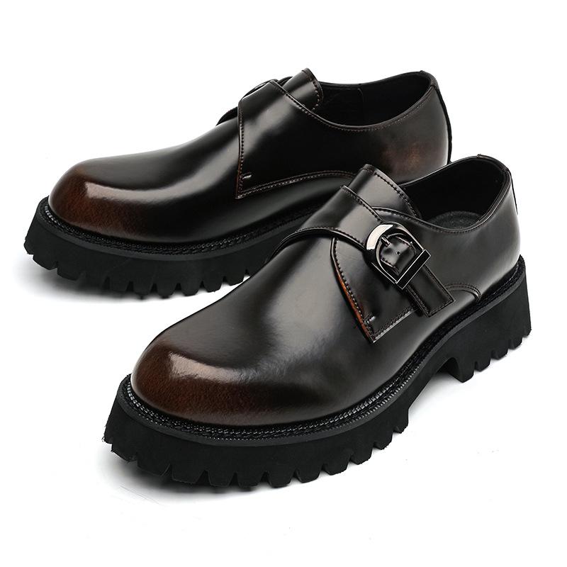 British casual leather shoes men's formal wear business platform height increase one pedal 2024 new men's shoes 39569-R