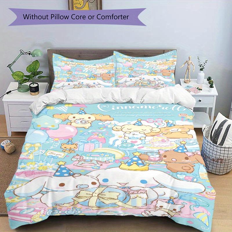 3pcs Birthday Party Cinnamoroll Quilt Set - Soft and Comfortable Bedroom, Guest Room and Dorm Decor Bedding Set 1 Quilt Cover + 2 Pillowcase