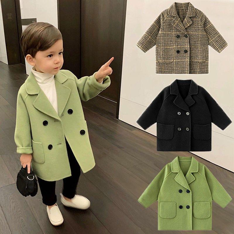 Boys' Spring & Autumn 2025 Windbreaker: Stylish Wool Coat for Small & Medium Kids - Korean Trend, Casual & Handsome.