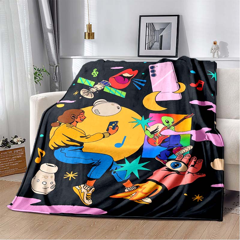 Paris Cubist Abstract Eiffel Tower Guitar Woman Figure Print Soft Flannel Throw Blanket Warm Sofa Couch Bed Home Decor Cover For Travel Art Lovers