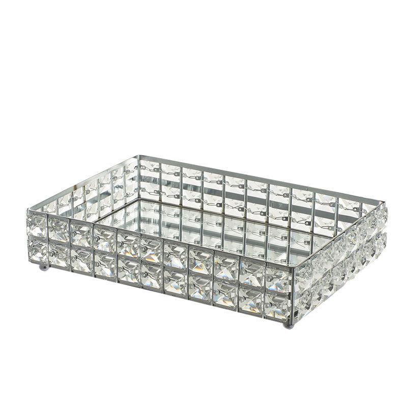 Crystal Mirrored Cosmetic Tray Organiser Metal Decorative Vanity Tray Plate Holder for Perfume Cosmetics Makeup Storage