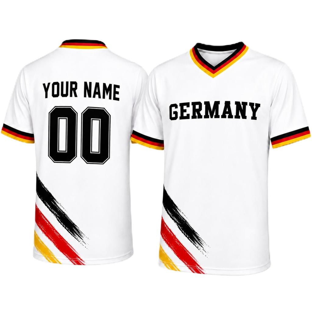 Customizable Soccer Jersey Shirt with Personalized and Number Breathable Fabric Short Sleeve V Neck Sports Top for Men Women