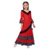 Girls V Neck Contrast Dots Tiered Ruffle Flamenco Dress Lace Trim 3/4 Sleeves Back Invisible Zipper for Performance Competition
