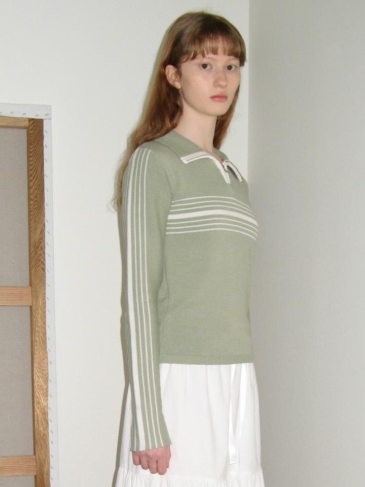 SINOON Line Half Zip-Up Knit Top (Light Khaki)