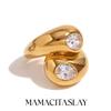MamacitaSlay Unique Stainless Steel Zircon Ring Suitable For Women's Exaggerated Waterproof Jewelry 18K Gold Plated Ring Gift