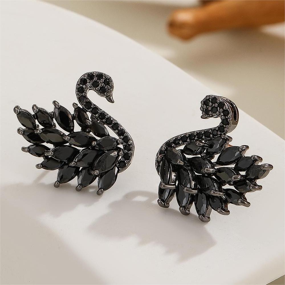 Boucles d'oreilles Cygne Colorées Style Déesse Luxe Léger, Boucles d'oreilles Zirconium Micro-serties, Boucles d'oreilles Longues Mode et Polyvalentes