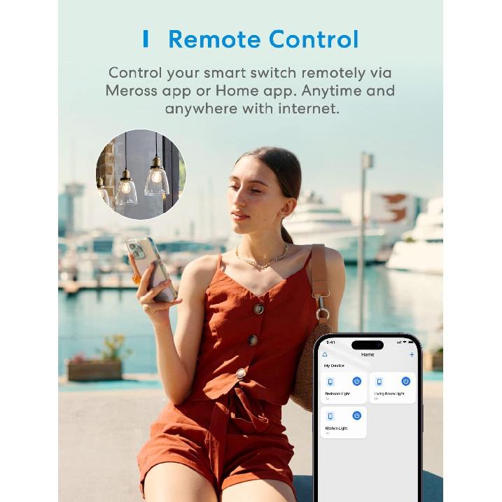 Meross Smart Light Switch Supports Apple Homekit, Siri, Alexa, Google Assistant & SmartThings, 2.4Ghz WiFi Light Switch, Neutral Wire Required,