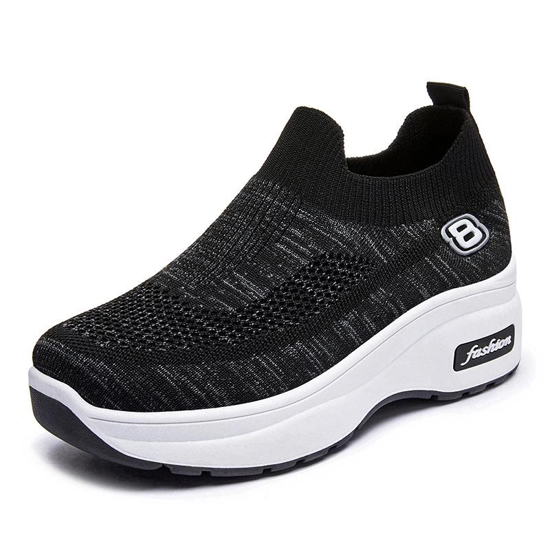 Women's Breathable Mesh Fly-Knit Casual Shoes with Thick, Soft Soles for Comfortable Height Increase