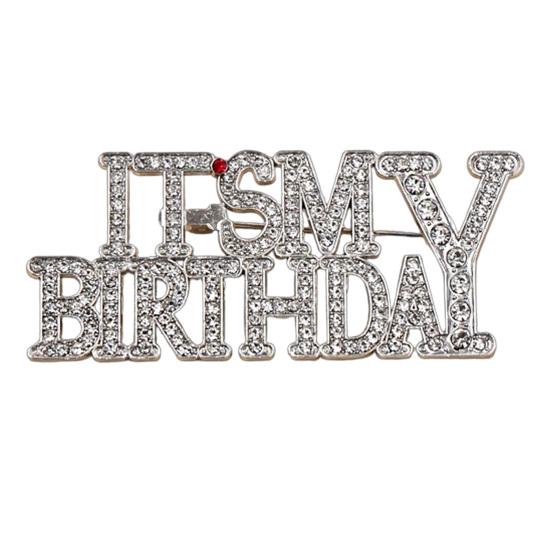 Birthday Brooch Letter Brooch, Full Rhinestones Inlaid Text Lapel Alloy Pin Pin, Electroplating Anti-Oxidation Badge for Coats Shirts Bags Accessories серебряный