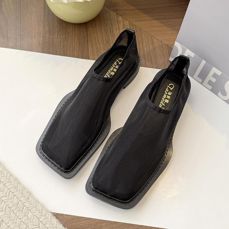 

Ретро туфли Мэри Джейн с плоским носком женские весна 2025 новая плоская обувь больших размеров женская обувь 4143 квадратный носок сетчатая обувь 33 чёрный