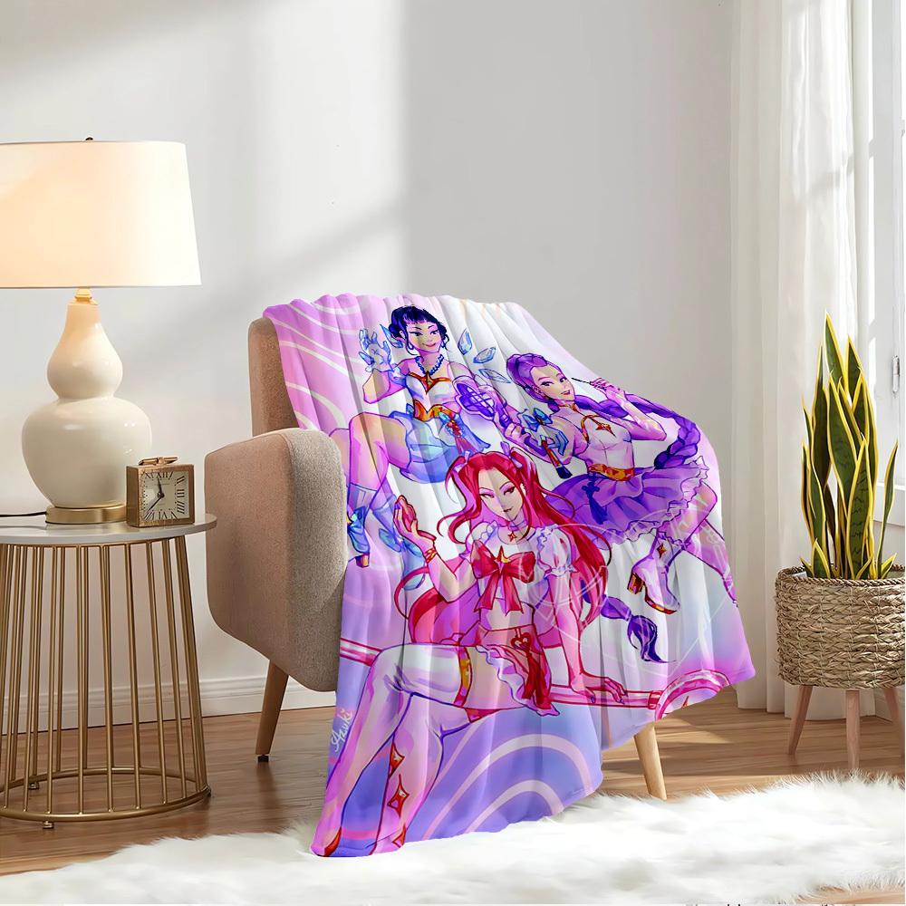 K-POP Anime Girls Group  Four Seasons Soft Warm Blanket  All-Season Thick Knit Polyester Bedspread for Bed, Camping, Travel  Perfect Gift