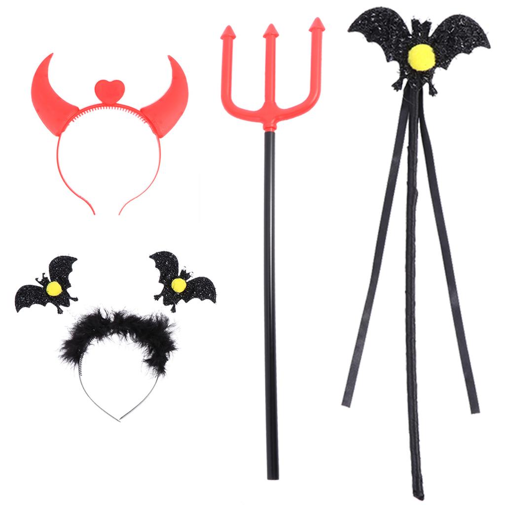 Buy 4pcs Glowing Devil Horn Headband Pitchfork Bat Headband Hand Stick