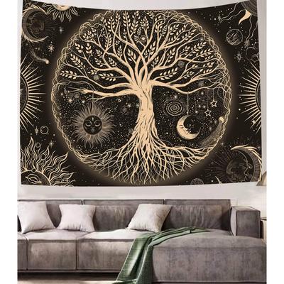 VIKAMA Sun Moon And Stars Tree Of Life Tapestry Ambient GalaxyStyle Wall Decoration Living Room And Bedroom Decorative Hanging