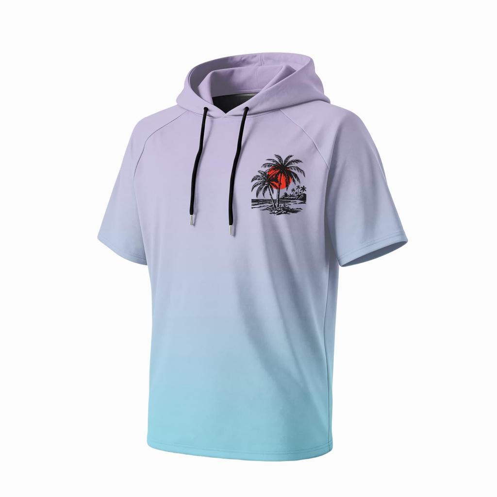 Men's Summer Short Sleeve Hooded T Shirt Quick Drying UPF 50 Plus Sun Protection Fishing Sportswear Lightweight Breathable