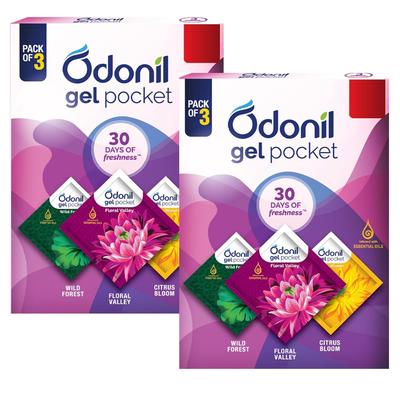 Odonil Gel Deodorante per Ambienti Tascabile Con Oli Essenziali, 60g (10g x 6) Deodorante per Ambienti a Lunga Durata, Neutralizzatore di Odori, Protezione Germi 30 Giorni