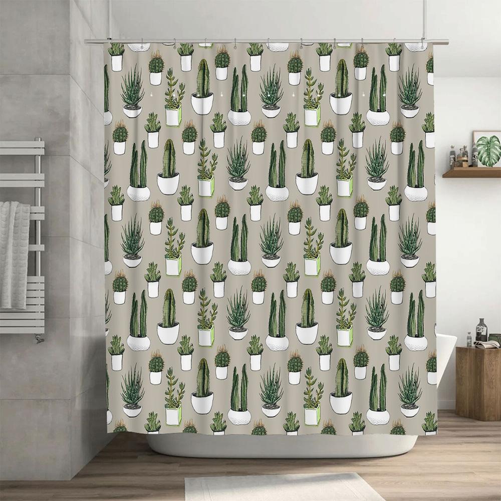 Cactus Shower Curtain Desert Botanical Plants Pattern Bathroom Decor Waterproof Liner Vintage Farmhouse Style Home Textile