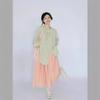 Women's Spring/Summer Pigweed Green Shirt & Elastic Waist Midi Skirt Set In Japanese Cotton Linen