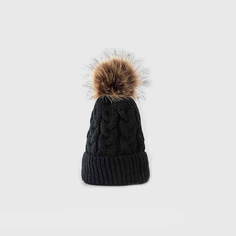 Europe, America, autumn and winter baby wool hat flanged single layer, solid color hairball twist children's knitted hat, spot supply