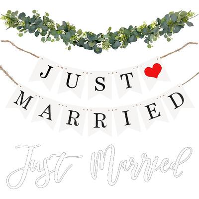 Elek Tonny Just Married Car Decorations Kit - Just Married Banner And Sign With Wedding Flower Vine- Wedding Car Decorations,Automotive Decals