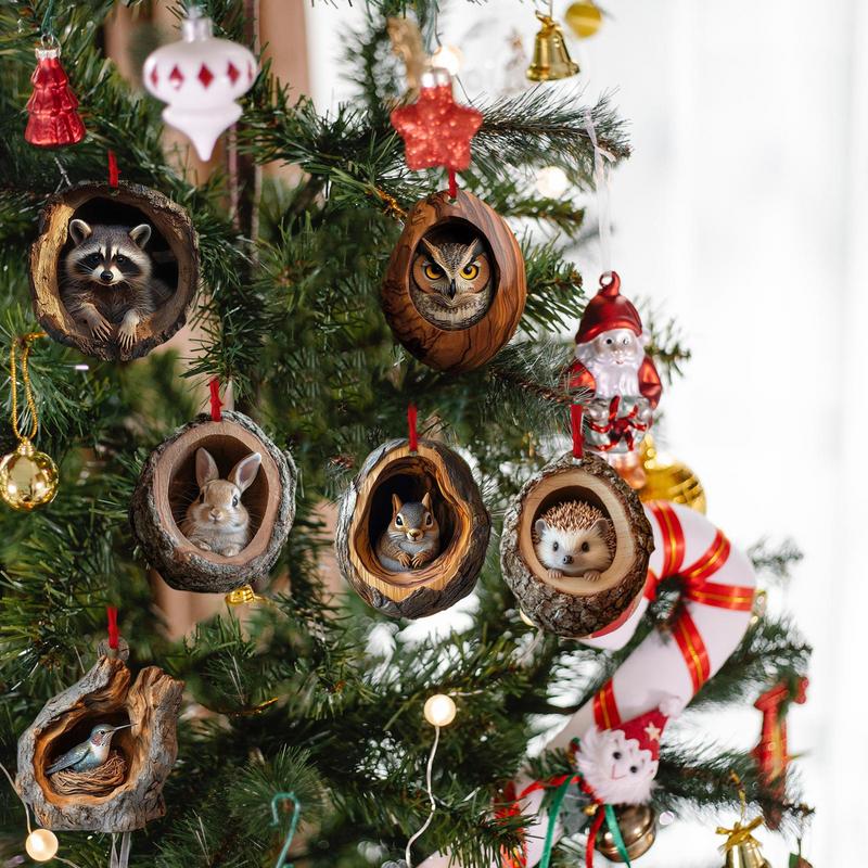 2026 Animal Christmas Ornaments 2D Cute Acrylic Raccoon Cat Owl Squirrel Animal Pendant for Christmas Tree Decoration