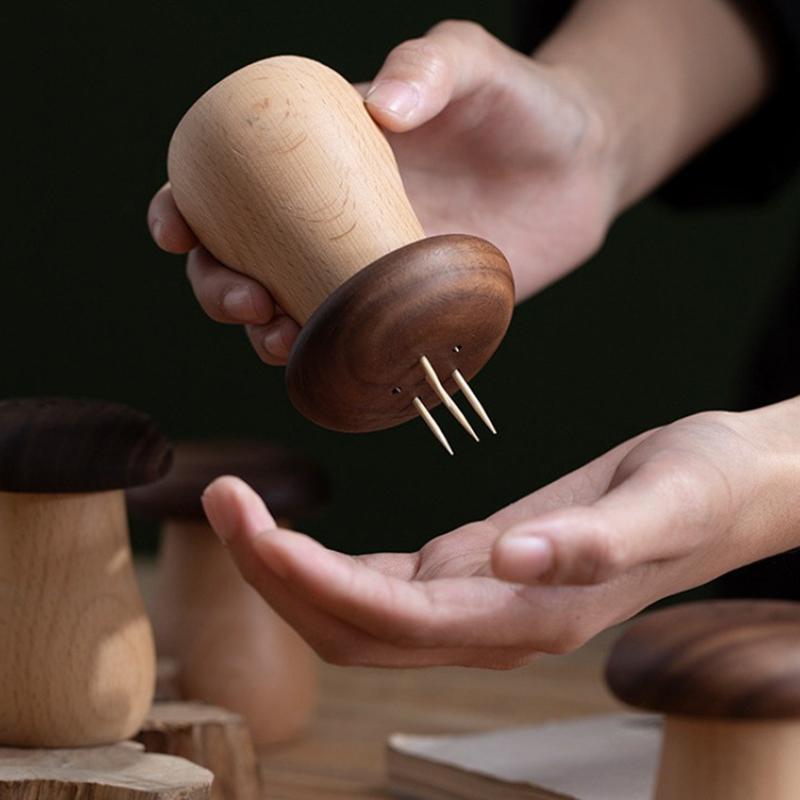 Holz Zahnstocherhalter Kreativer Pilz Zahnstocher Spender Aufbewahrungsbox Haus Restaurant Küche Tischdekoration Zubehör