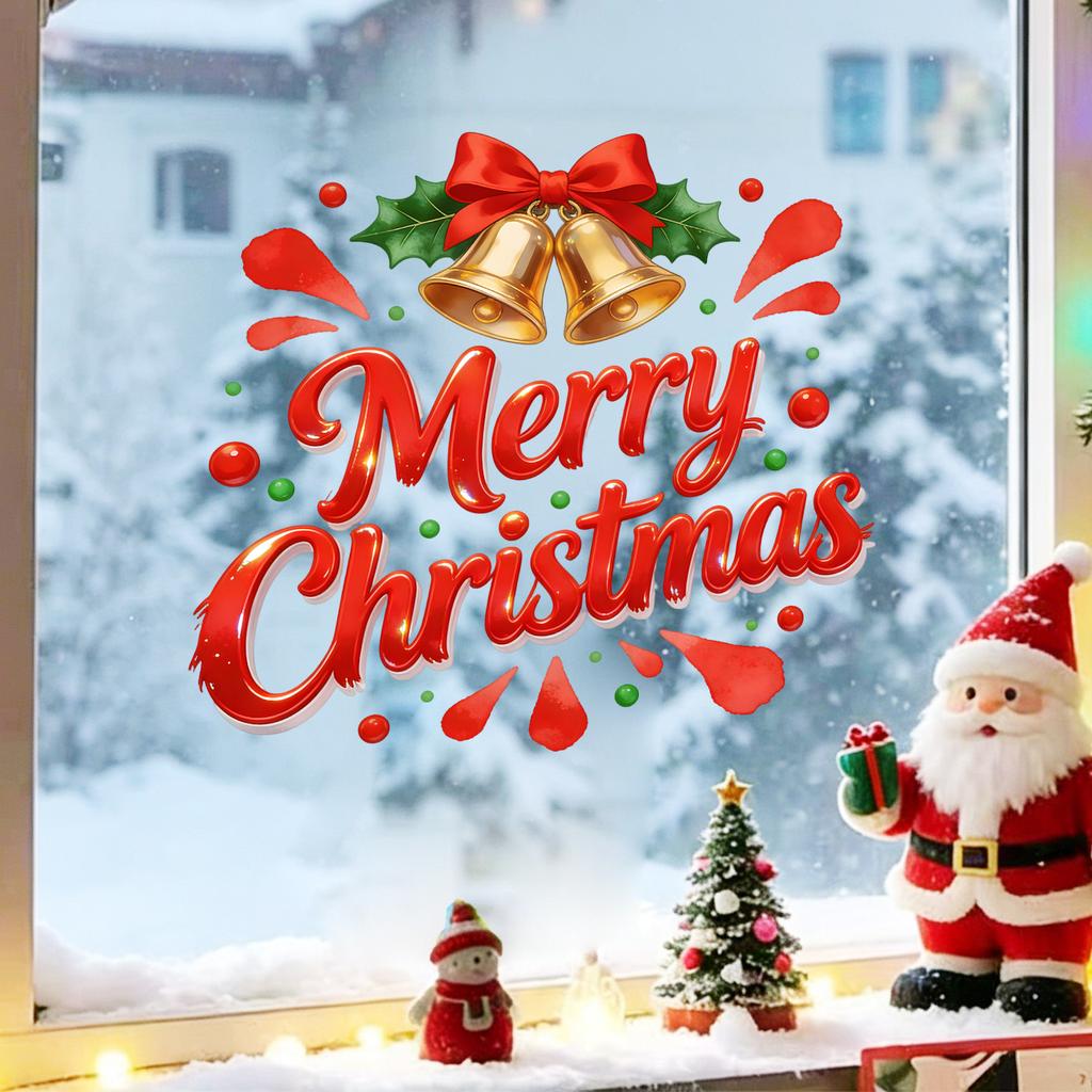 Classic Christmas Glass Window Sticker Bells Bow Holly Self Adhesive Living Room Balcony Decor
