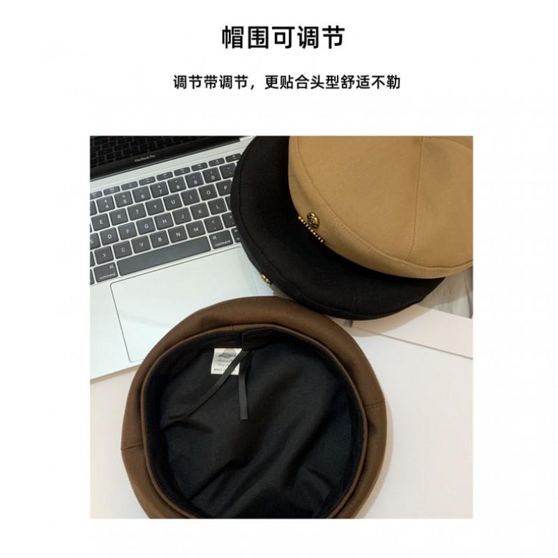 Womens Vintage Brown Beret Fall Winter Small Face Painter Hat Black Beanie Cap