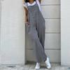 Lady Jumpsuit Solid Color Sleeveless Loose Type Deep Crotch Strappy Summer Romper Daily Wear Clothes
