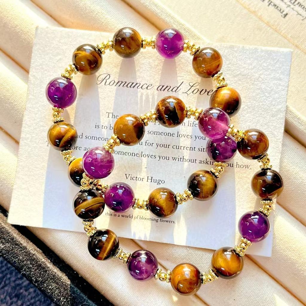 High Matching Retro High Quality Natural Tiger'S Eye Amethyst Mix And Match Design Bracelet Bracelet.