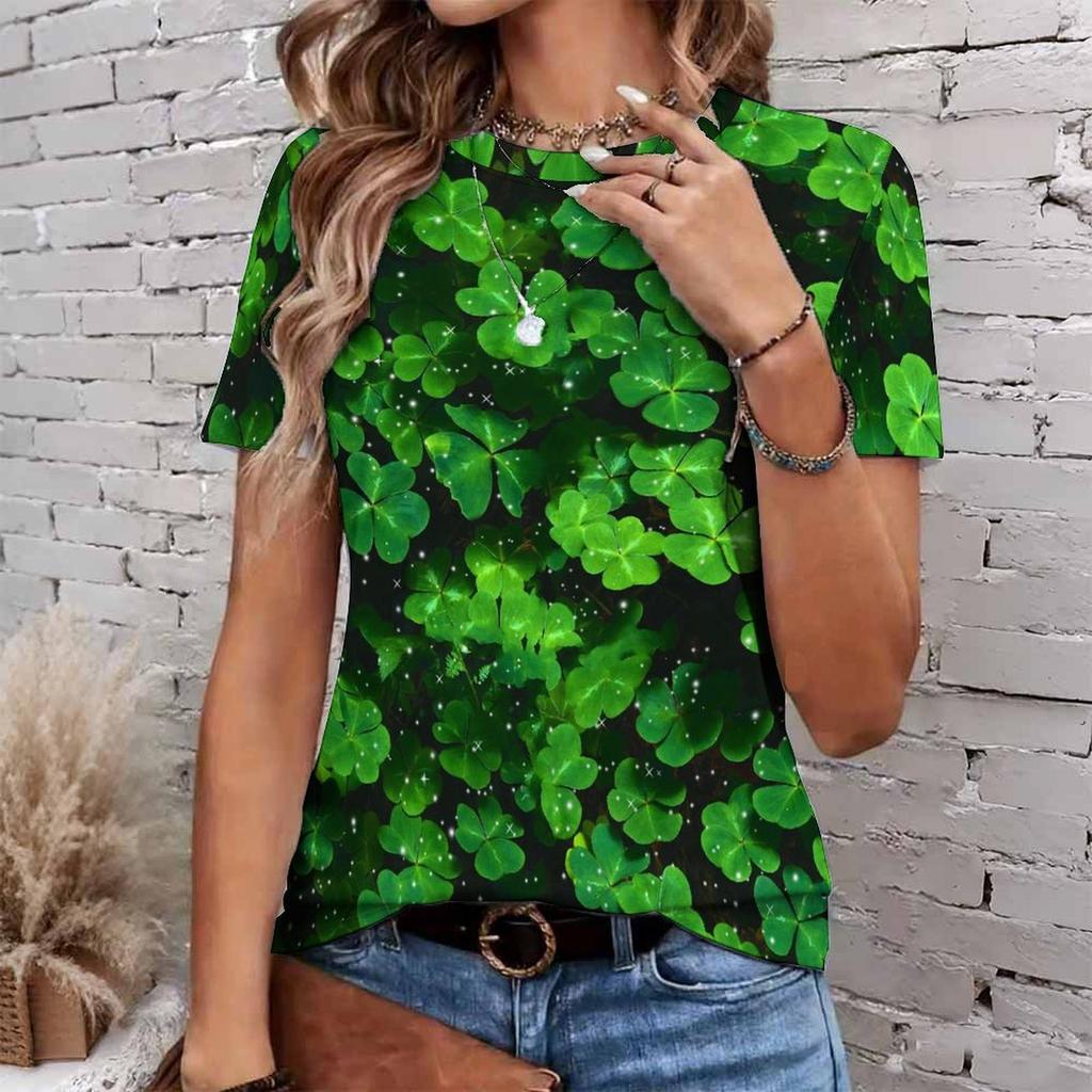 Fashion Women Retro Geometry and Leopard Pattern Patterns Print T Shirt Funny Casual O-neck Short Sleeves T-shirt Summer Female Tee Shirt