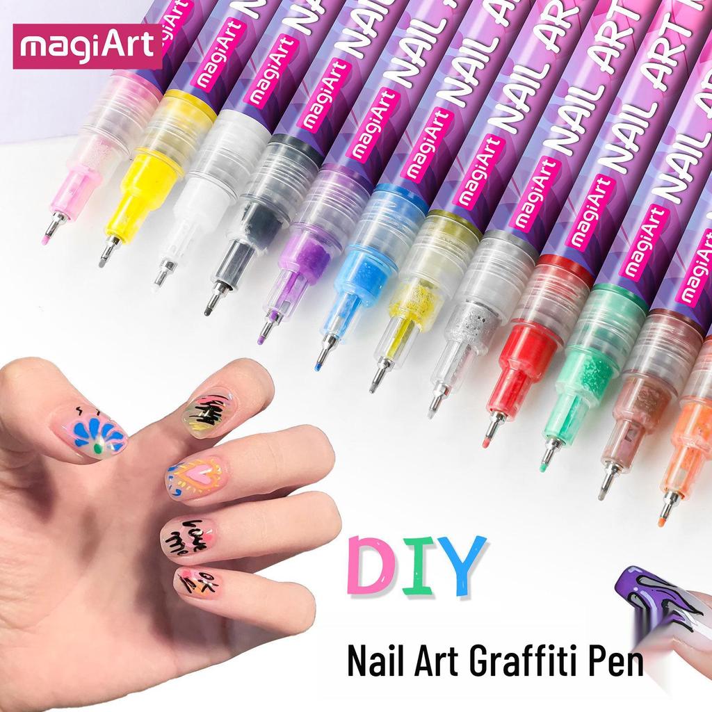 Nail Art Graffiti Pen Set – 12 Quick-Drying Acrylic Colors for DIY Fingernail Painting and Outlining
