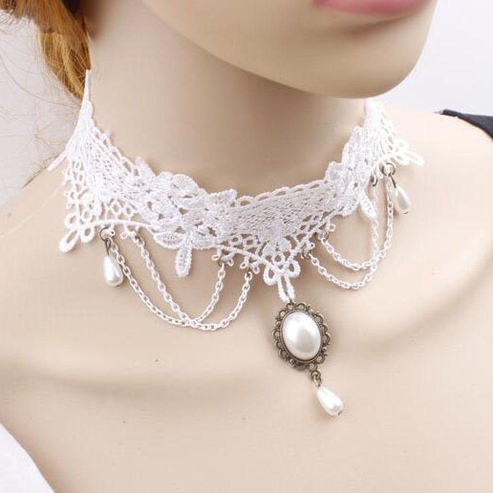 Gothic Handmade Lace Bride Statement White Wedding Choker Jewelry Collar Bridal Necklace