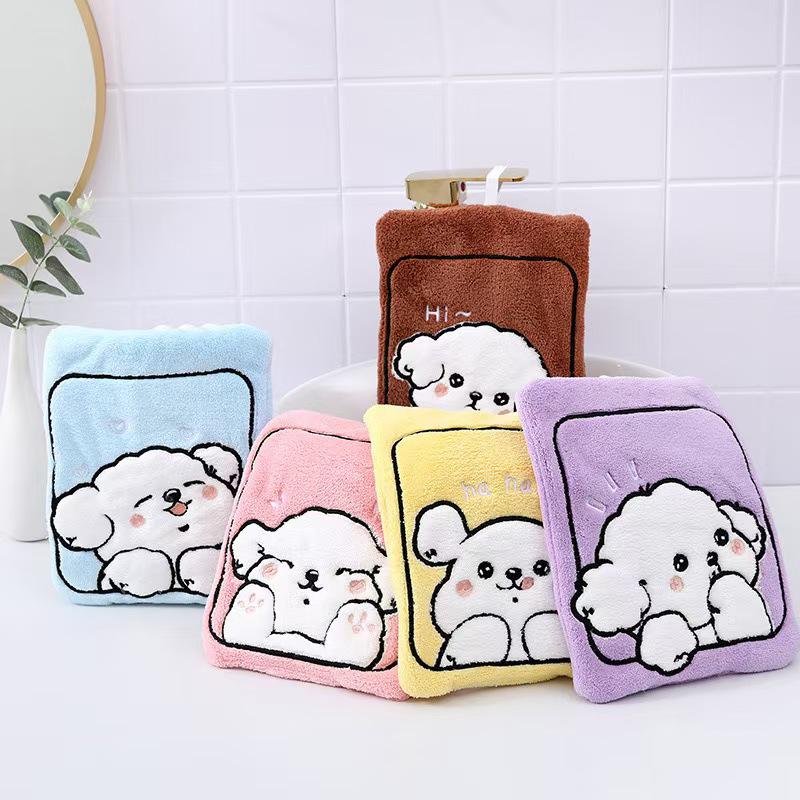 Square Puppy Kids' Coral Fleece Towel - Water Absorbent, Quick Dry, Thick, Soft, Cute
