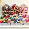 72-Piece Christmas Tree Decorations Set: Houses, Gift Boxes, Snowmen, Sleigh, and Painted Plastic Ornaments