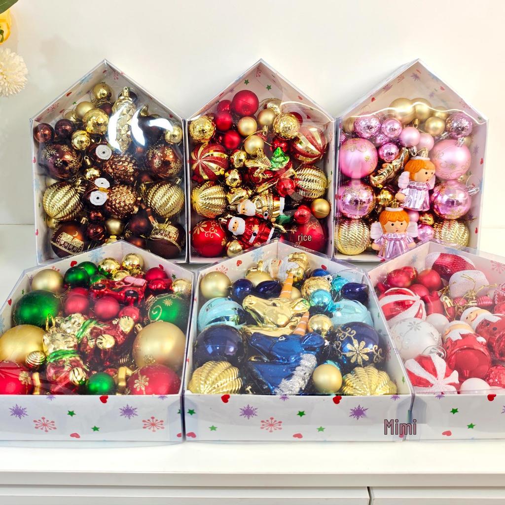 72-Piece Christmas Tree Decorations Set: Houses, Gift Boxes, Snowmen, Sleigh, and Painted Plastic Ornaments