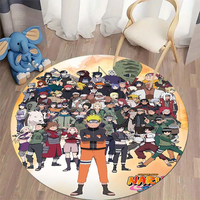 Naruto Round Area Rug Anime Cartoon Pattern Soft Non-Slip Floor Carpet For Bedroom Living Room Kids Room Playroom Home Decor Mat