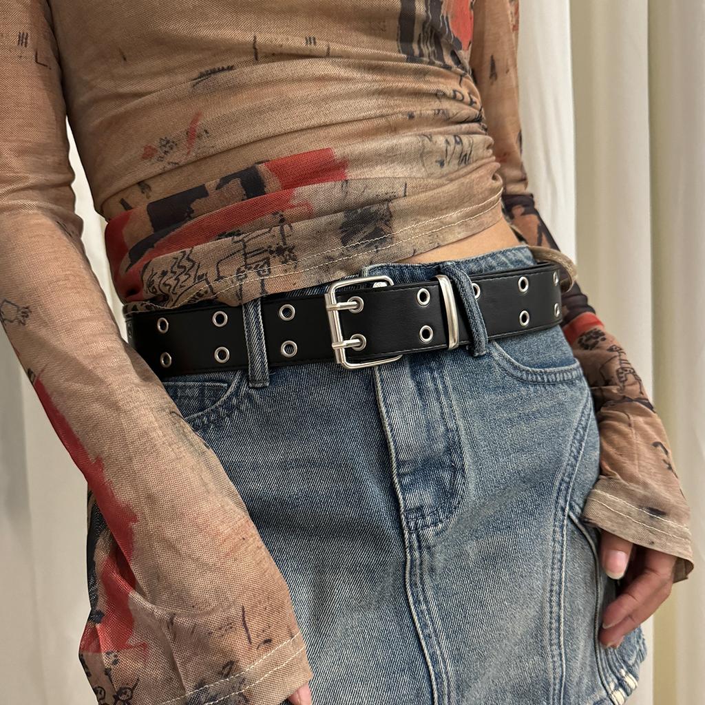 Women's Belt Large size Double Hole Men Belt Punk Hip Hop Rock Subculture Belt Punch Free Belt for Men and Women