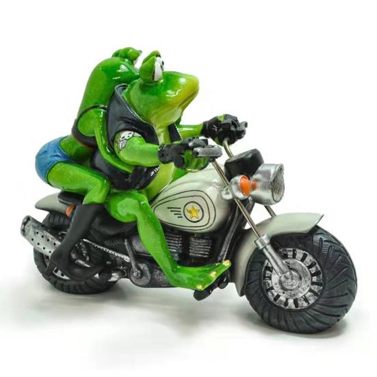 Motorcyclist Frog Figurine Frog Couple Statue Home Riding Motorcycle Decoration Frog Sculpture