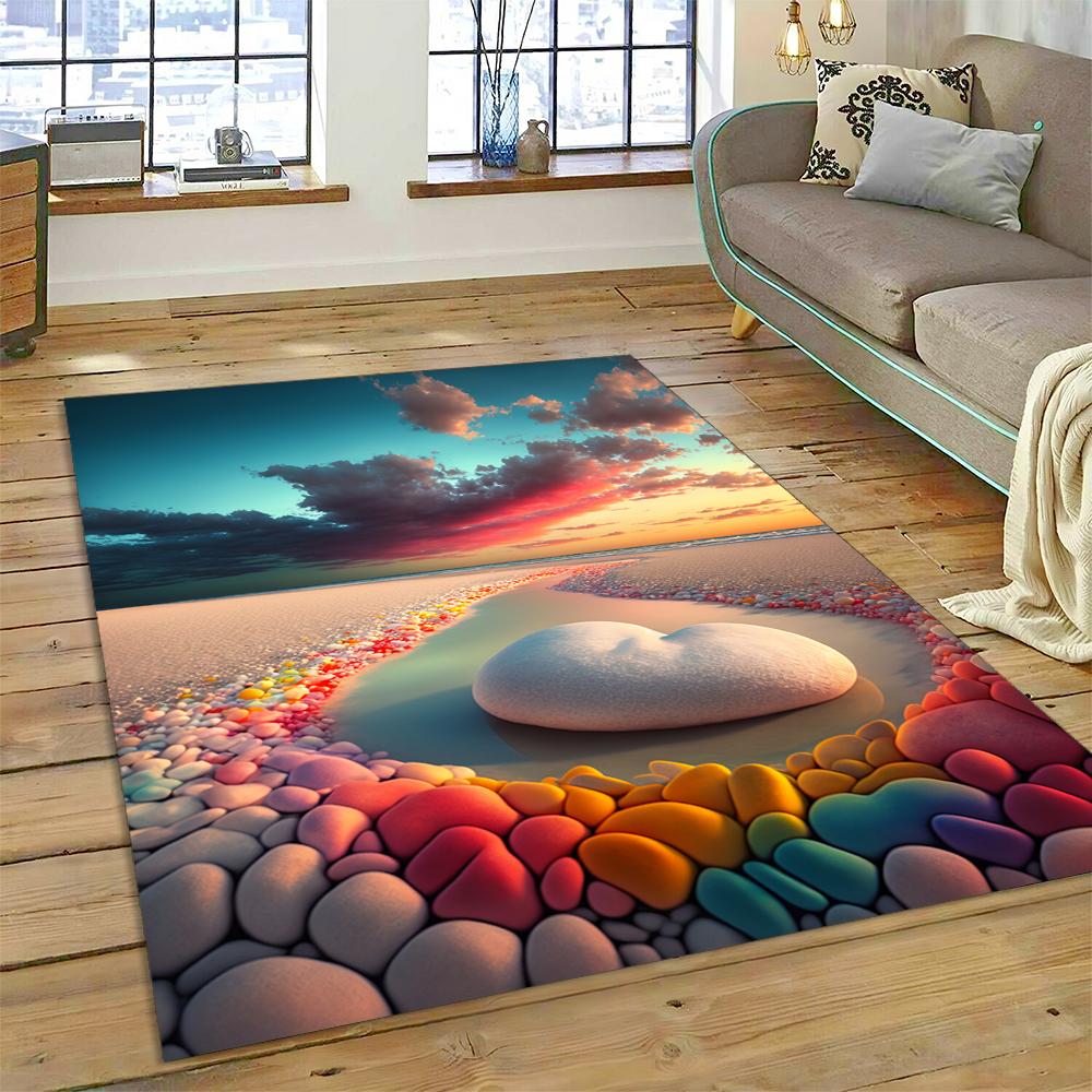 27 Style New Colorful Pebble Rainbow Road Beach Stone Scenery 3D Carpet Rug for Living Room Bedroom Home Sofa,Non-slip Floor Mat