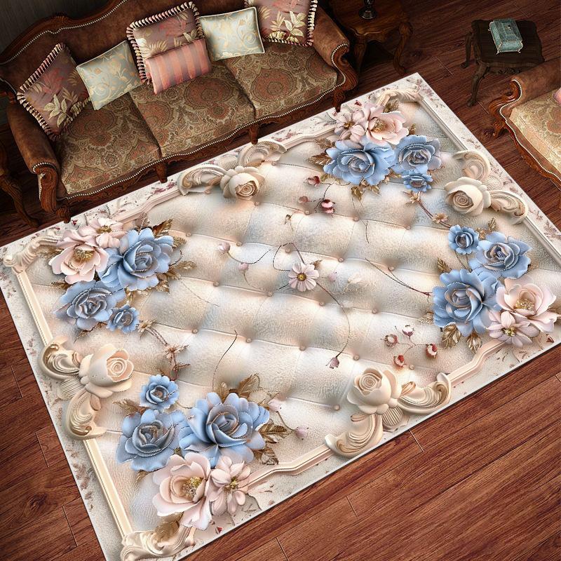 European Pastoral Style Carpets Living Room Flower Home Carpet Non-slip Bedroom Decorative Rugs Washable Entrance Door Mat