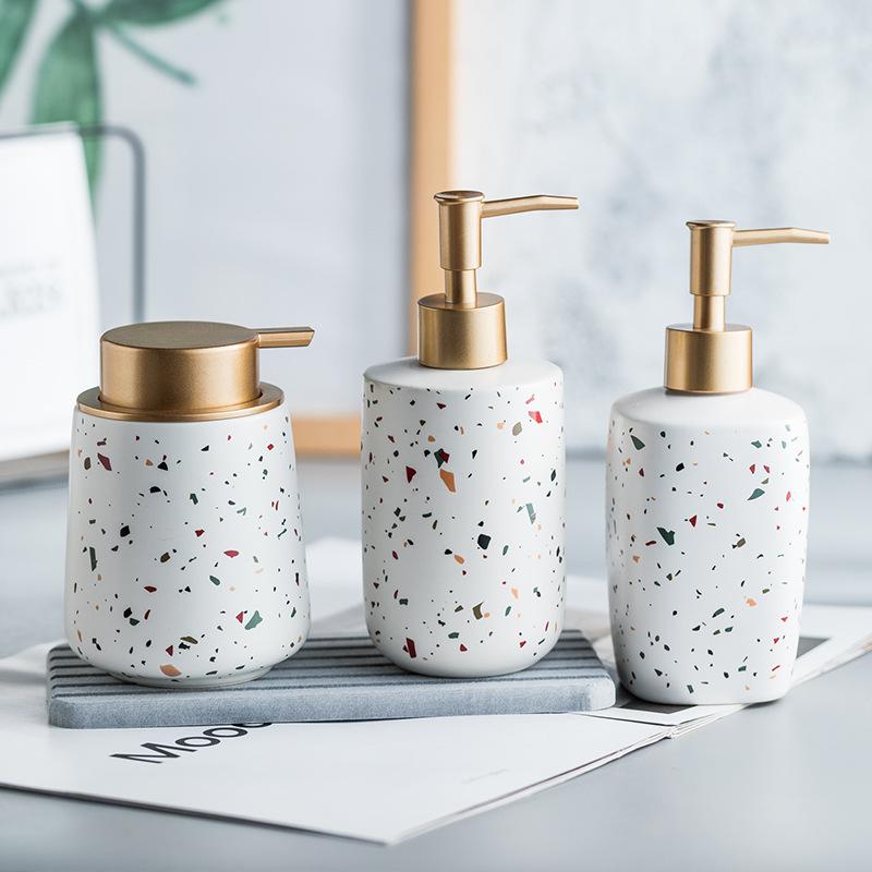Nordic Ceramic Bathroom Hand Soap Bottle Reusable Lotion Refill Bottle Shampoo Dispenser Soap Bottle Bathroom Accessories