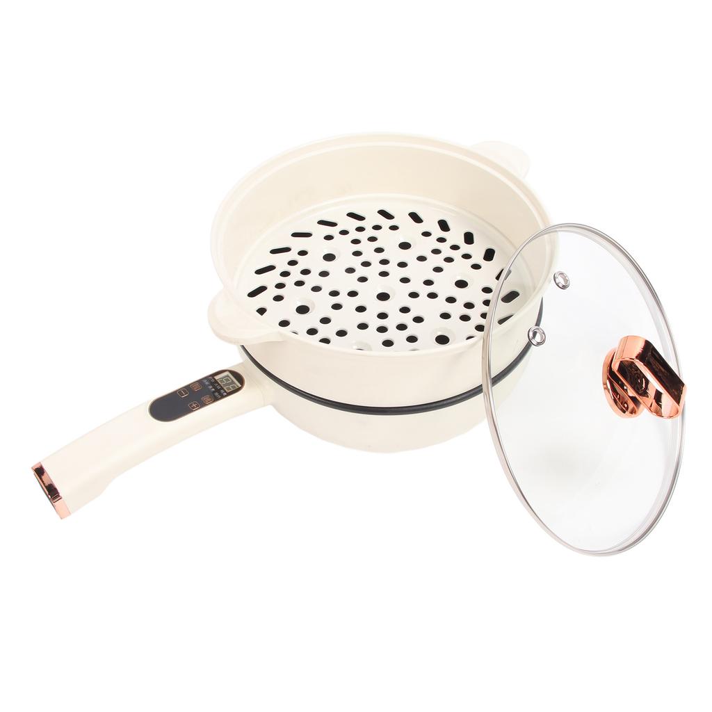 Electric Hot Pot with Long Handle 1350W Non Stick Multifunction Electric Skillet Cooker with Steam