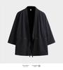 Men's Chinese-Style Trench Coat with Tie-Waist, Cape Design, Seven-Sleeve Dao Robe, and Embroidered Hanfu Details.