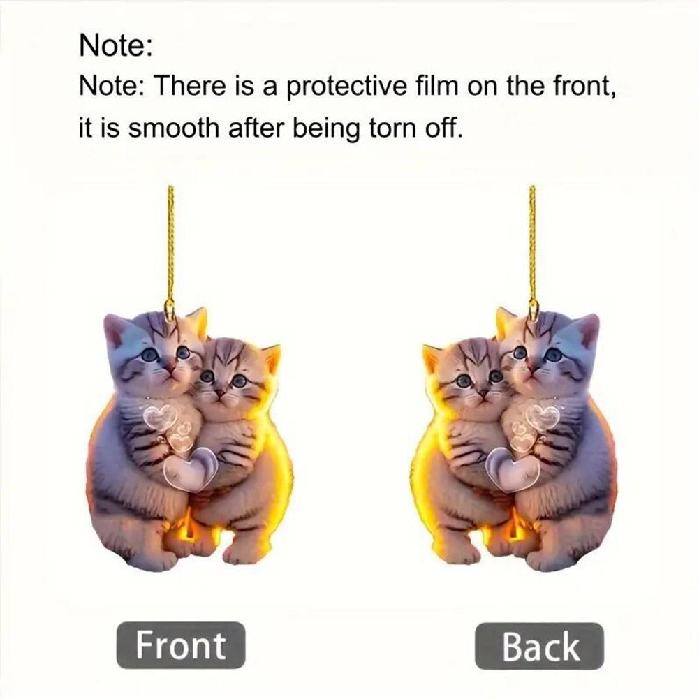 Acryl Paar Katze 2D Anhänger Katzendekoration Acryl Paar Spiegel Katzendekoration Kätzchen Ornament Rückspiegel Schlüsselanhänger zum Aufhängen V7V4
